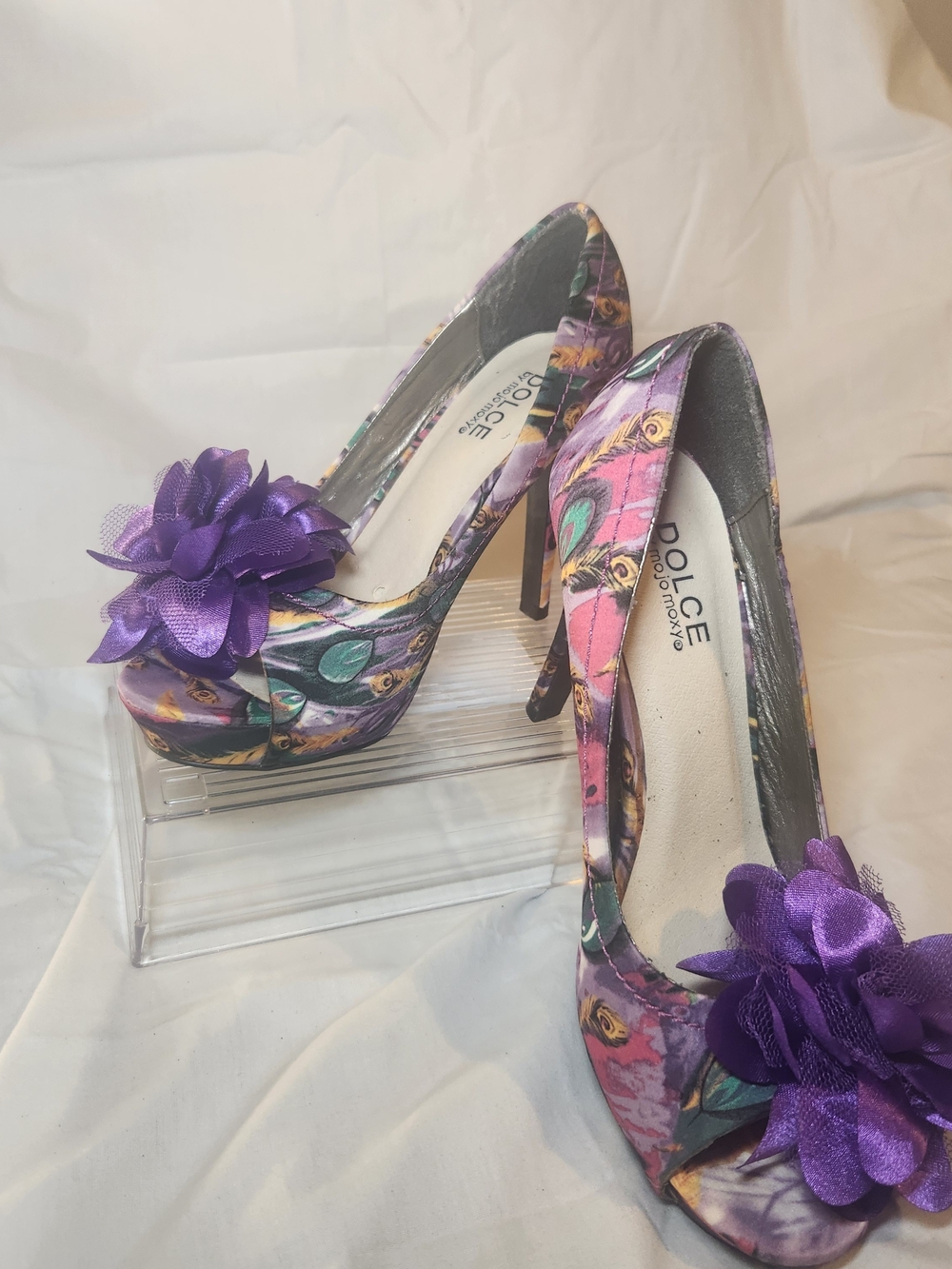 by Mojo Moxy Purple Floral Peep-Toe Platform Heels with Flower Accent 6